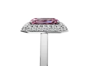 Halo Engagement Ring Setting for Fancy Pink Emerald Cut Center with Plain Tapered Band and Prong Head in Platinum