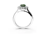 Milgrain Floral Halo Engagement Ring Setting for Fancy Green Radiant Cut Center with Pave Band and Prong Head in White Gold