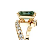 Solitaire Engagement Ring Setting for Fancy Green Emerald Cut Center with Pave Bypass Swirl Band and Prong Head in Yellow Gold