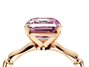 Solitaire Engagement Ring Setting for Fancy Pink Asscher Cut Center with Bamboo Band and Prong Head in Rose Gold