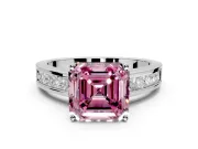 Solitaire Engagement Ring Setting for Fancy Pink Asscher Cut Center with Princess Cut Channel Band and Prong Head in White Gold