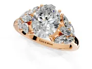 Leaf Cluster Engagement Ring Setting for Oval Center with Marquise Accents and Prong Head in Rose Gold