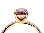 Solitaire Engagement Ring Setting for Fancy Pink Emerald Cut Center with Micro Pave Band and Prong Head in Yellow Gold