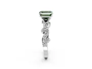 Solitaire Engagement Ring Setting for Fancy Green Asscher Cut Center with Bar-Station Pave Twist and Prong Head in Platinum