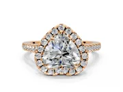 Halo Engagement Ring Setting for Heart-Shaped Center with Raised Halo, Pave Band and Prong Head in Rose Gold