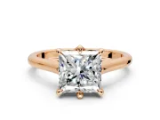 Solitaire Engagement Ring Setting for Princess Cut Center with Cathedral Band and Prong Head in Rose Gold