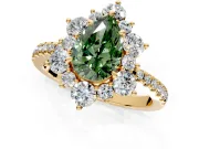 Floral Halo Engagement Ring Setting for Fancy Green Pear-Shaped Center with Pave Accents and Prong Head in Yellow Gold