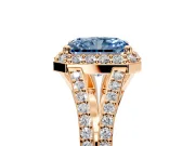 Halo Engagement Ring Setting for Fancy Blue Radiant Cut Center with Pave Split Shank and Prong Head in Rose Gold