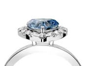 Halo Engagement Ring Setting for Fancy Blue Heart-Shaped Center with Thin Plain Band and Prong Head in Sterling Silver