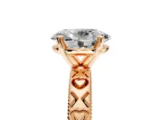 Solitaire Engagement Ring Setting for Oval Center with XO Engraved Band and Prong Head in Rose Gold