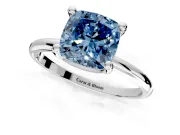 Minimalist Solitaire Engagement Ring Setting for Fancy Blue Cushion Cut Center with Thin Band and Prong Head in White Gold