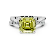 Solitaire Engagement Ring Setting for Fancy Yellow Asscher Cut Center with Half-Pave Crossover Band and Prong Head in Platinum