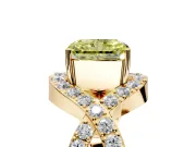 Halo Engagement Ring Setting for Fancy Yellow Radiant Cut Center with Pave Infinity Twist Band and Prong Head in Yellow Gold