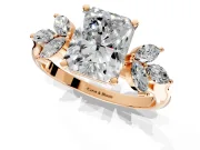 Floral Cluster Engagement Ring Setting for Radiant Cut Center with Marquise Accents and Prong Head in Rose Gold
