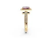 Milgrain Halo Engagement Ring Setting for Fancy Pink Princess Cut Center with Three-Sided Pave Band and Prong Head in Yellow Gold
