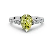 Solitaire Engagement Ring Setting for Fancy Yellow Pear-Shaped Center with Crossover Accents and Prong Head in White Gold