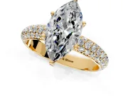Solitaire Engagement Ring Setting for Marquise Center with Domed Multi-Row Pave Band and Prong Head in Yellow Gold