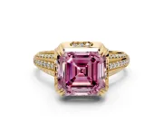 Solitaire Engagement Ring Setting for Fancy Pink Asscher Cut Center with Accented Split Shank and Prong Head in Yellow Gold