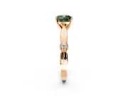 Solitaire Engagement Ring Setting for Fancy Green Cushion Cut Center with Carved Leaf Shoulders and Prong Head in Rose Gold