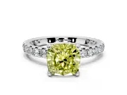 Solitaire Engagement Ring Setting for Fancy Yellow Cushion Cut Center with Shared-Prong Accents and Prong Head in Platinum