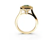 Halo Engagement Ring Setting for Fancy Green Radiant Cut Center with Milgrain Frame, Pave Band and Prong Head in Yellow Gold