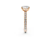 Solitaire Engagement Ring Setting for Radiant Cut Center with Shared-Prong Accents and Prong Head in Rose Gold