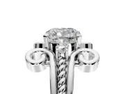 Solitaire Engagement Ring Setting for Cushion Cut Center with Twisted Band and Scroll Prong Head in Sterling Silver