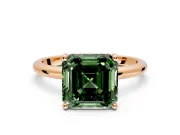 Hidden Halo Engagement Ring Setting for Fancy Green Asscher Cut Center with Thin Round-Wire Band and Prong Head in Rose Gold