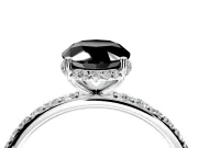 Hidden Halo Engagement Ring Setting for Fancy Black Oval Center with Pave Band and Prong Head in Platinum