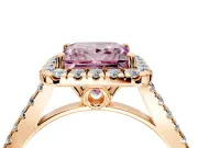 Halo Engagement Ring Setting for Fancy Pink Princess Cut Center with Raised Halo, Pave Band and Prong Head in Rose Gold