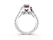 Solitaire Engagement Ring Setting for Fancy Pink Emerald Cut Center with Pave Cathedral Shoulders and Prong Head in Sterling Silver