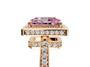 Halo Engagement Ring Setting for Fancy Pink Radiant Cut Center with Metal-Rimmed Halo, Pave Band and Prong Head in Rose Gold