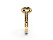 Milgrain Halo Engagement Ring Setting for Fancy Green Cushion Cut Center with Pave Band and Prong Head in Yellow Gold