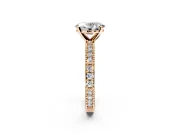 Solitaire Engagement Ring Setting for Oval Center with Milgrain-Edged Pave Band and Prong Head in Rose Gold