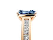 Solitaire Engagement Ring Setting for Fancy Blue Emerald Cut Center with Princess Cut Channel Band and Prong Head in Rose Gold