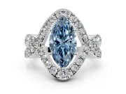 Halo Engagement Ring Setting for Fancy Blue Marquise Center with Pave Infinity Twist Band and Prong Head in Platinum