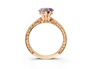 Solitaire Engagement Ring Setting for Fancy Pink Heart-Shaped Center with Engraved Milgrain Band and Prong Head in Rose Gold