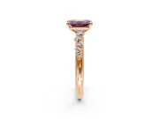 Cluster Engagement Ring Setting for Fancy Pink Emerald Cut Center with Round Cut Accent Band and Prong Head in Rose Gold
