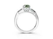 3 Stone Engagement Ring Setting for Fancy Green Oval Center with Tapered Baguettes, Plain Band and Prong Head in Platinum