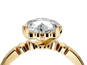 Solitaire Engagement Ring Setting for Heart-Shaped Center with Beaded Shoulders and Prong Head in Yellow Gold