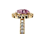 Pave Halo Engagement Ring Setting for Fancy Pink Round Cut Center with Single Row Pave Band and Prong Head in Yellow Gold