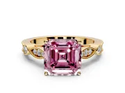 Solitaire Engagement Ring Setting for Fancy Pink Asscher Cut Center with Marquise and Bezel Accents and Prong Head in Yellow Gold