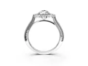Milgrain Halo Engagement Ring Setting for Pear-Shaped Center with Bezel Point Accents and Prong Head in Sterling Silver