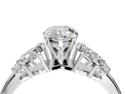 Leaf Cluster Engagement Ring Setting for Pear-Shaped Center with Marquise Accents and Prong Head in Sterling Silver