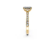 Solitaire Engagement Ring Setting for Emerald Cut Center with Round Cut Pave Band and Prong Head in Yellow Gold