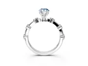 Solitaire Engagement Ring Setting for Fancy Blue Pear-Shaped Center with Bezel Station Band and Prong Head in Sterling Silver