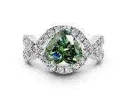 Halo Engagement Ring Setting for Fancy Green Heart-Shaped Center with Pave Infinity Twist Band and Prong Head in Platinum