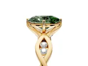 Solitaire Engagement Ring Setting for Fancy Green Oval Center with Accented Twist Band and Leaf Prong Head in Yellow Gold
