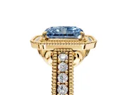 Milgrain Halo Engagement Ring Setting for Fancy Blue Radiant Cut Center with Pave Band and Prong Head in Yellow Gold
