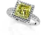 Accent Halo Engagement Ring Setting for Fancy Yellow Princess Cut Center with Full-Length Pave Band and Prong Head in Platinum